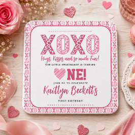 XOXO ハグとキス バレンタインデー お誕生日1歳 スクエアペーパーコースター