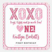 XOXO ハグとキス バレンタインデー 1歳の誕生日 スクエアシール (正面)