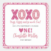 XOXO ハグとキス バレンタインデー 1歳の誕生日 スクエアシール (正面)