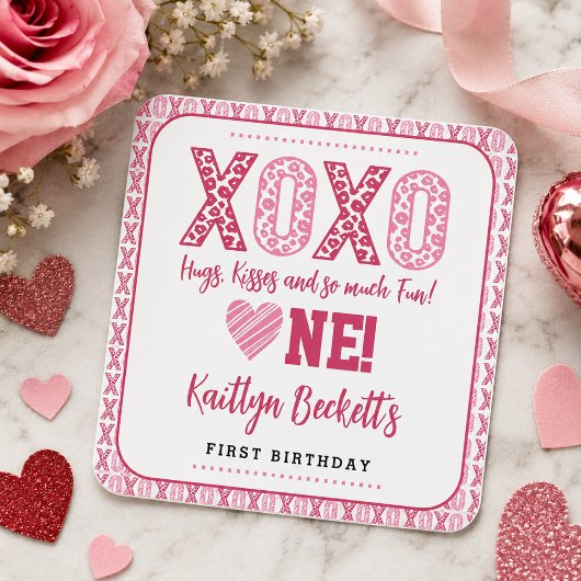 XOXO ハグとキス バレンタインデー 1歳の誕生日 スクエアシール