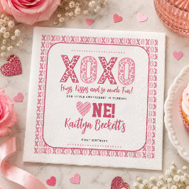 XOXO ハグとキス バレンタインデー 1歳の誕生日 スタンダードカクテルナプキン