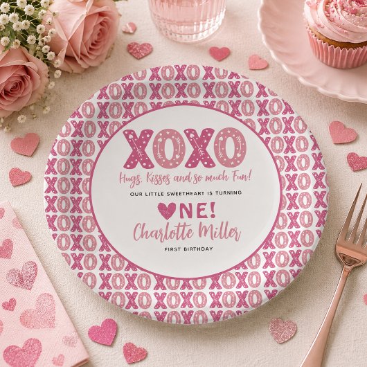 XOXO ハグとキス バレンタインデー 1歳の誕生日 ペーパープレート