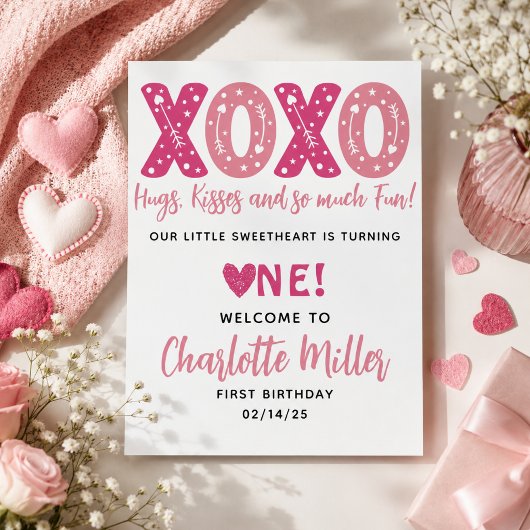 XOXO ハグとキス バレンタインデー 1歳の誕生日 ポスター