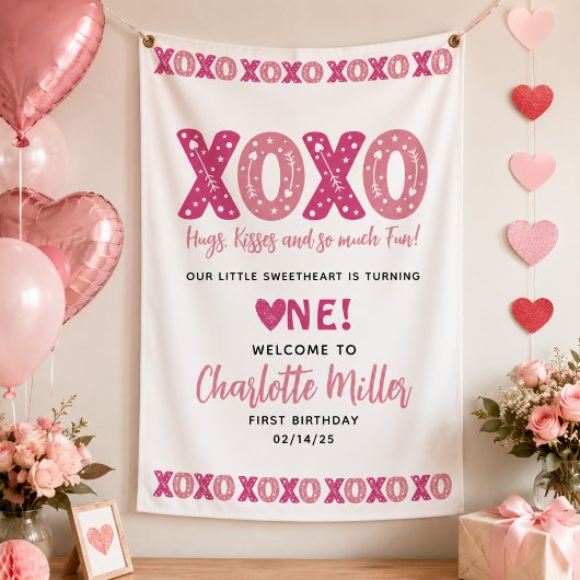 XOXO ハグとキス バレンタインデー 1歳の誕生日 横断幕