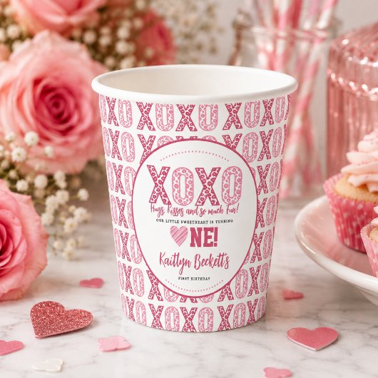 XOXO ハグとキス バレンタインデー 1歳の誕生日 紙コップ