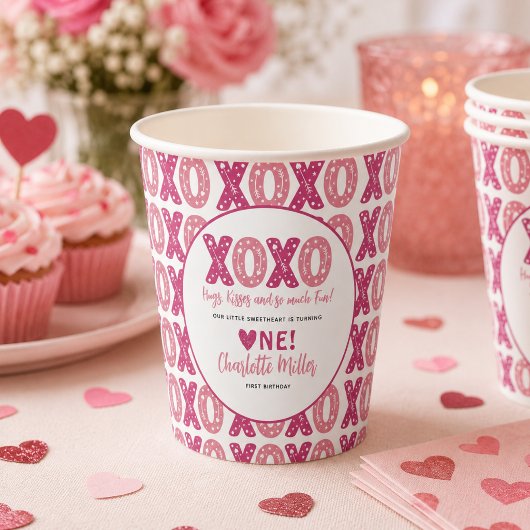 XOXO ハグとキス バレンタインデー 1歳の誕生日 紙コップ