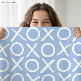 XOXO ハグとキス ブルーのおしゃれなモダンパターン フリースブランケット