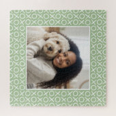 XOXO ハグ＆キス カスタム写真 グリーン モダン ジグソーパズル (横)