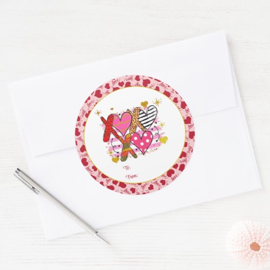 XOXO ハート かわいい&遊び心 ラウンドシール (封筒)