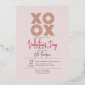 XOXO バレンタインデーパーティーローズゴールド 箔招待状 (正面)