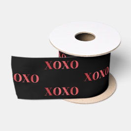 XOXO バレンタインデー シックな黒と赤のグリッター サテンリボン