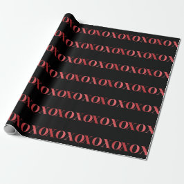 XOXO バレンタインデー シックな黒と赤のグリッター ラッピングペーパー