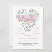 XOXO ピンククッキー デリケートフラワーの女の子 1歳誕生日 招待状 (正面)
