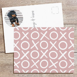 XOXO ブラシストローク カスタム犬の写真 ダスティピンク ポストカード