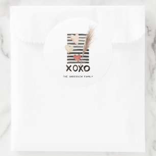 XOXO モダンバレンタインデーステッカー ラウンドシール