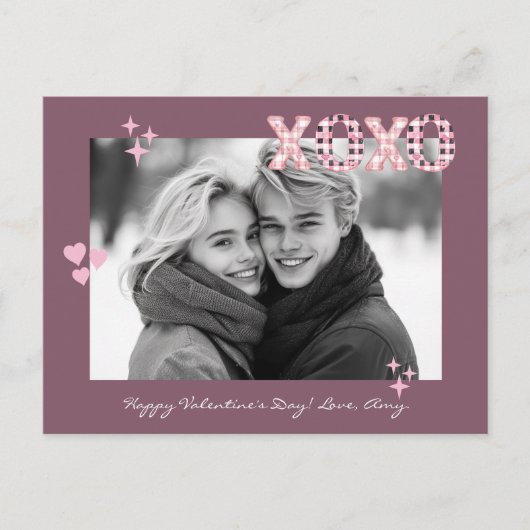 XOXO モダン Valentine's Dayの写真とカスタム文字ポー ポストカード (正面)