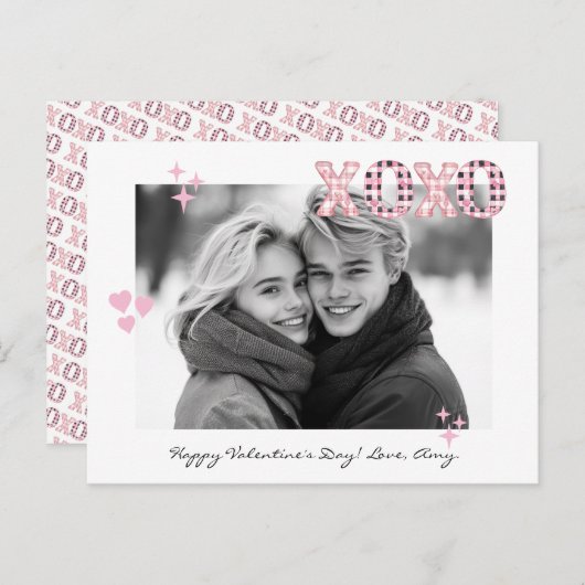 XOXO モダン Valentine's Dayの写真とカスタム文字 ポストカード (正面/裏面)