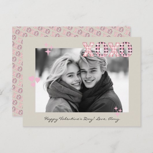 XOXO モダン Valentine's Dayの写真とカスタム文字 ポストカード (正面/裏面)