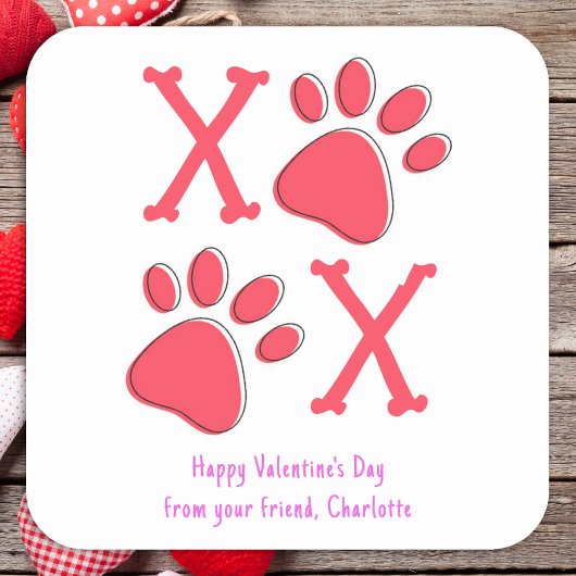 XOXO モダン Valentines Day Dog Lover Pet写真 スクエアシール