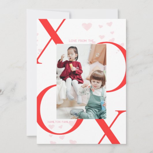 XOXO 3 Photo Valentines Day Card in Red & White 招待状 (正面)