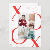 XOXO 3 Photo Valentines Day Card in Red & White 招待状 (正面/裏面)