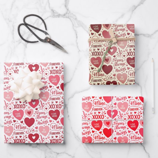 XOXO & Always Be Mine Valentine Wrapping Paper ラッピングペーパーシート (正面)