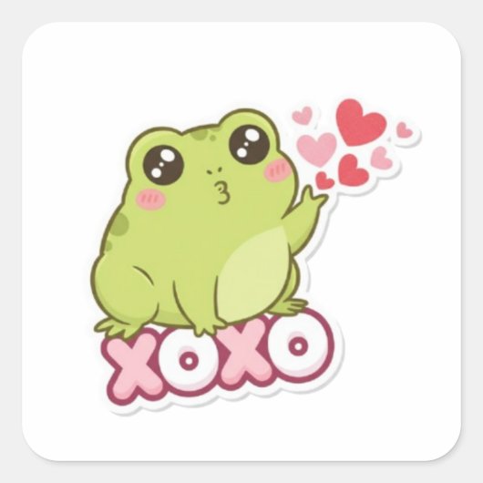 XOXO Frog Sticker Cute Frog Sending Kiss Romantic  スクエアシール (正面)