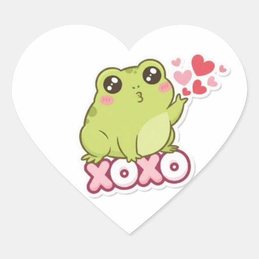 XOXO Frog Sticker Cute Frog Sending Kiss Romantic  ハートシール (正面)