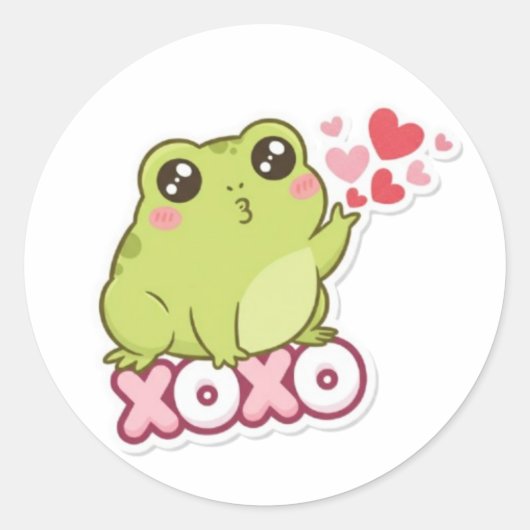 XOXO Frog Sticker Cute Frog Sending Kiss Romantic  ラウンドシール (正面)