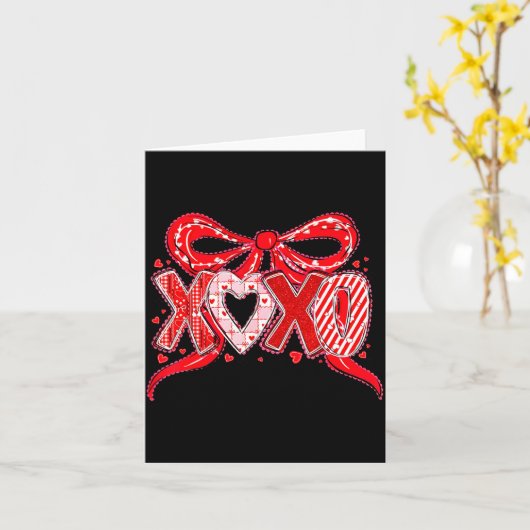 Xoxo Funny Valentines Day Love Coquette Bow Checke カード (黄色い花)