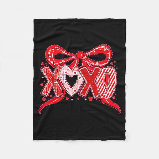 Xoxo Funny Valentines Day Love Coquette Bow Checke フリースブランケット (正面)