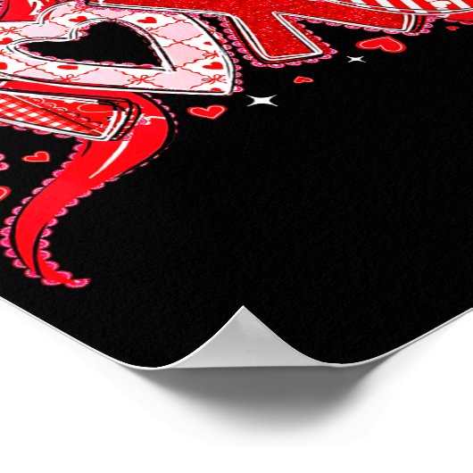 Xoxo Funny Valentines Day Love Coquette Bow Checke ポスター (角)