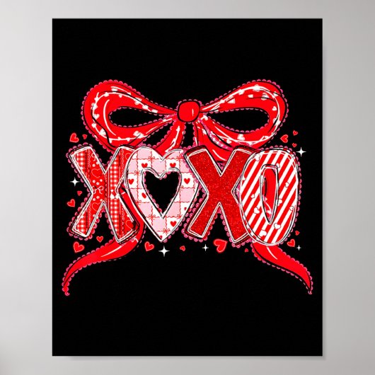 Xoxo Funny Valentines Day Love Coquette Bow Checke ポスター (正面)