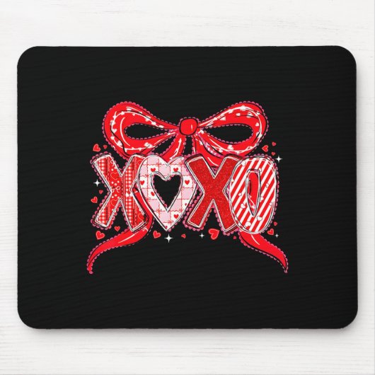 Xoxo Funny Valentines Day Love Coquette Bow Checke マウスパッド (正面)