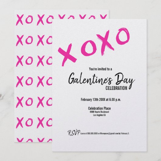 XOXO Galentine's Day Friends Valentinesパーティーインヴィ 招待状 (正面/裏面)