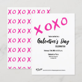 XOXO Galentine's Day PINK WHITE VALENTINESパーティー 招待状
