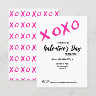XOXO Galentine's Day PINK WHITE VALENTINESパーティー 招待状