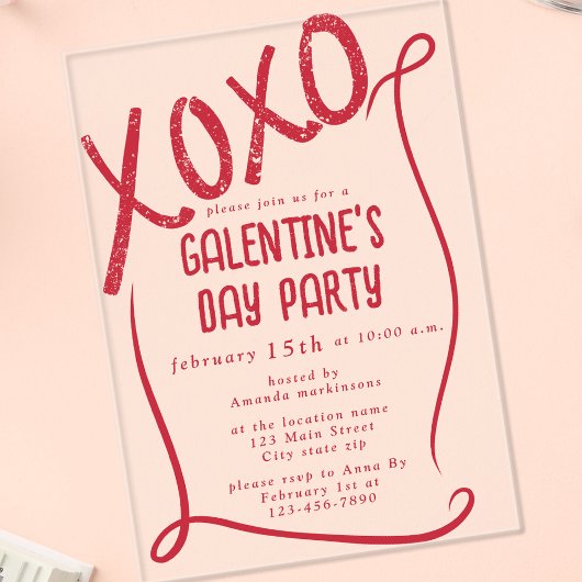 XOXO Hand Drawn Galentine’s Day Party アクリル招待状