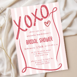XOXO Hand Drawn Pink Bridal Shower Party 招待状