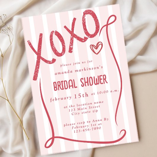 XOXO Hand Drawn Pink Bridal Shower Party 招待状