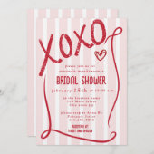 XOXO Hand Drawn Pink Bridal Shower Party 招待状 (正面/裏面)