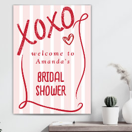 XOXO Hand Drawn Pink Bridal Shower Welcome ポスター
