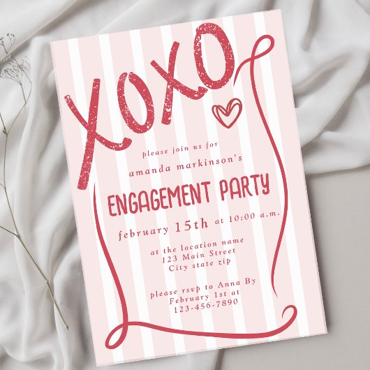 XOXO Hand Drawn Pink Engagement Party 招待状