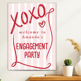 XOXO Hand Drawn Pink Engagement Party Welcome ポスター