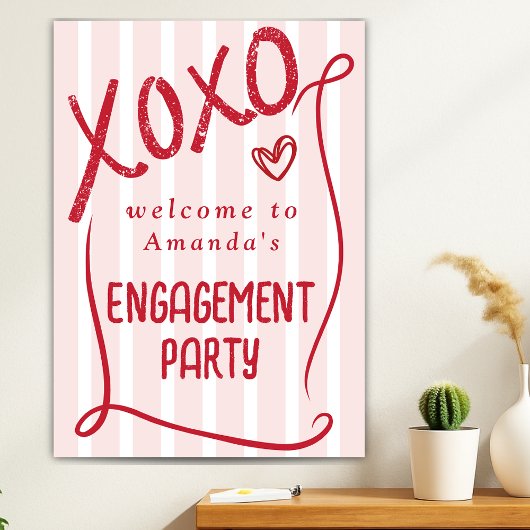 XOXO Hand Drawn Pink Engagement Party Welcome ポスター