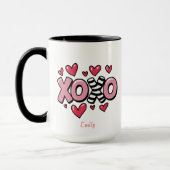 XOXO happy Valentine's day cute red hearts マグカップ (左)