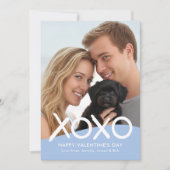 XOXO Happy Valentine's Day Photo Blue Modern シーズンカード (正面)