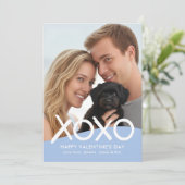 XOXO Happy Valentine's Day Photo Blue Modern シーズンカード (スタンド正面)