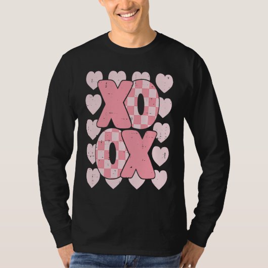 XOXO Heart Groovy Valentine's Day Couples Kids Gir Tシャツ (正面)