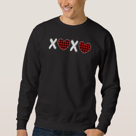 XOXO Hearts Buffalo Plaid Valentine's Day Matching スウェットシャツ (正面)